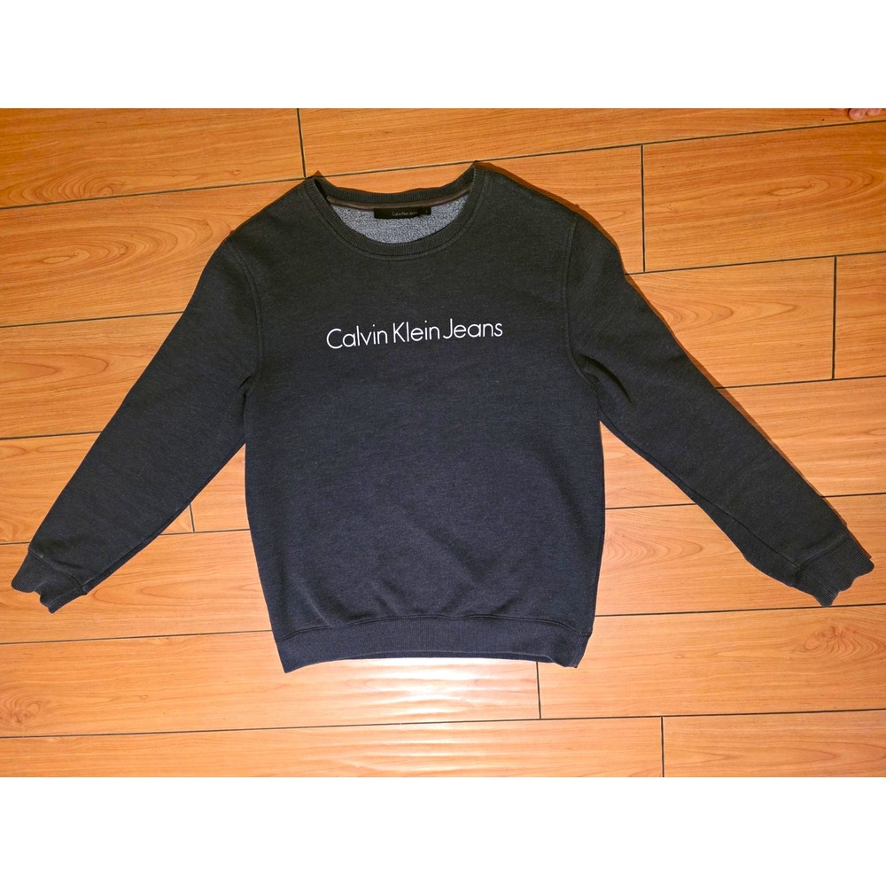 Calvin Klein Jeans Men's Gray Crewneck Pullover Sweatshirt Logo Print Size L
